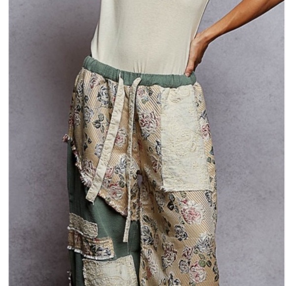 POL Floral Print Patchwork Stretchy Waist Color Block Jogger pants - Picture 4 of 4